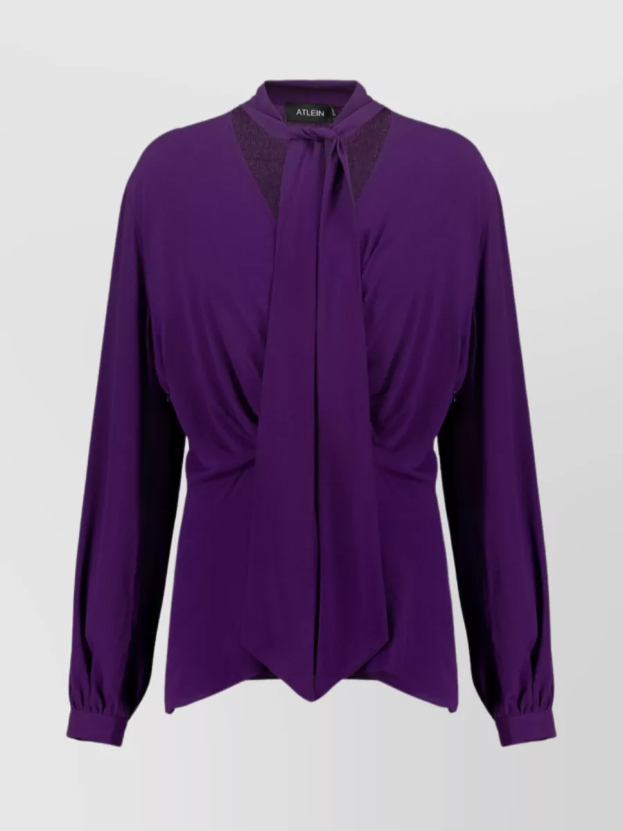 Shop Atlein Pussy-bow Collar Silk Blend Blouse In Purple