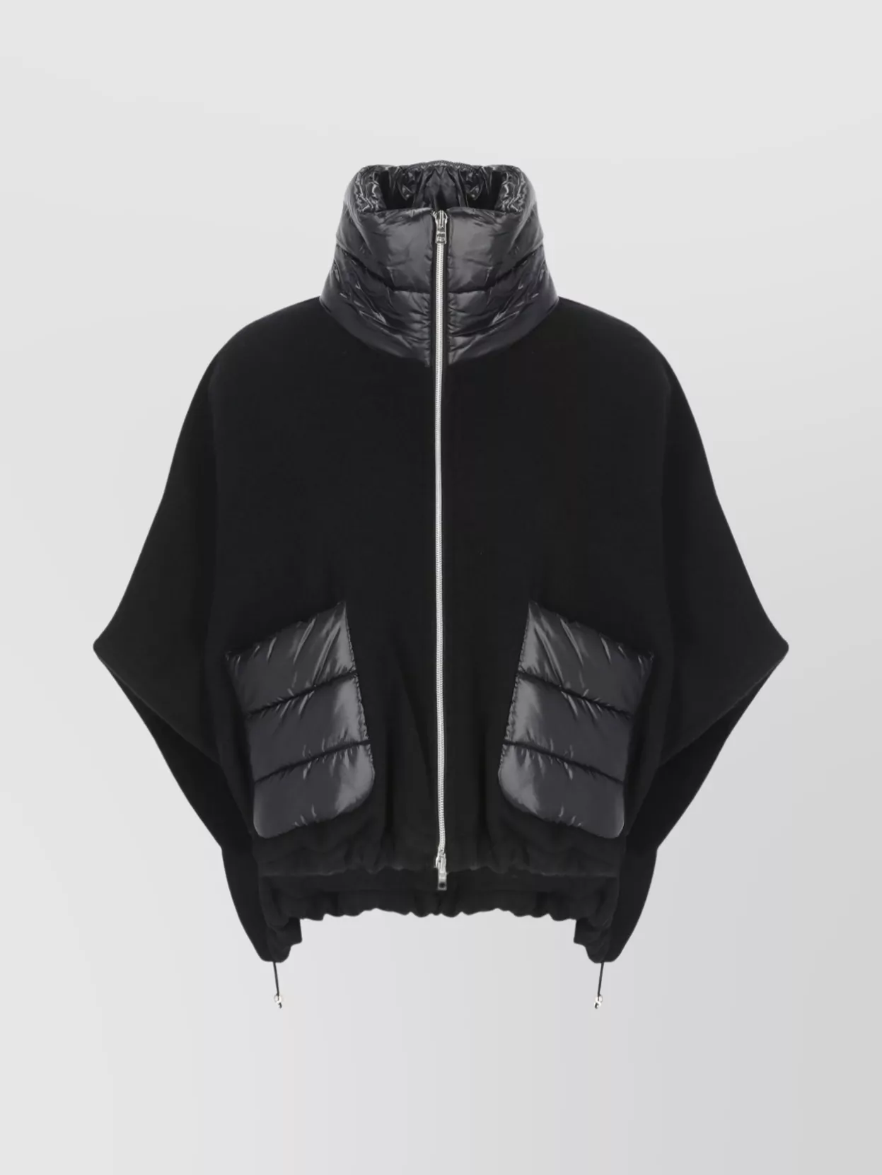 Herno Wool And Cashmere Poncho With Drawstring Hem In Black