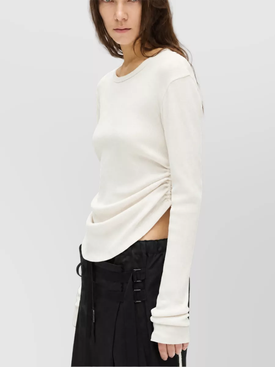 Ann Demeulemeester Cotton Ribbed Cropped Long-Sleeve Top