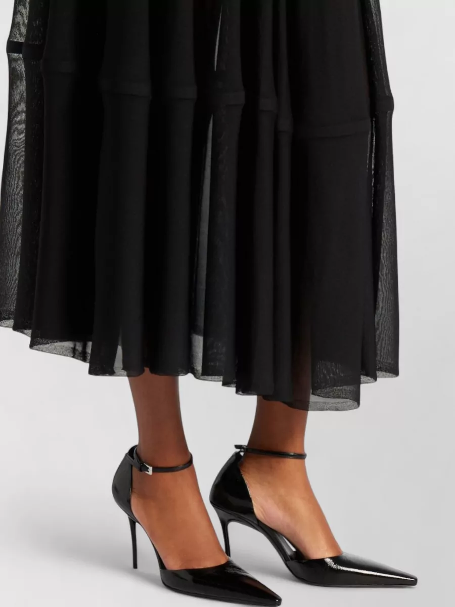 Alaïa Peplum Midi Skirt Layered Sheer Panels