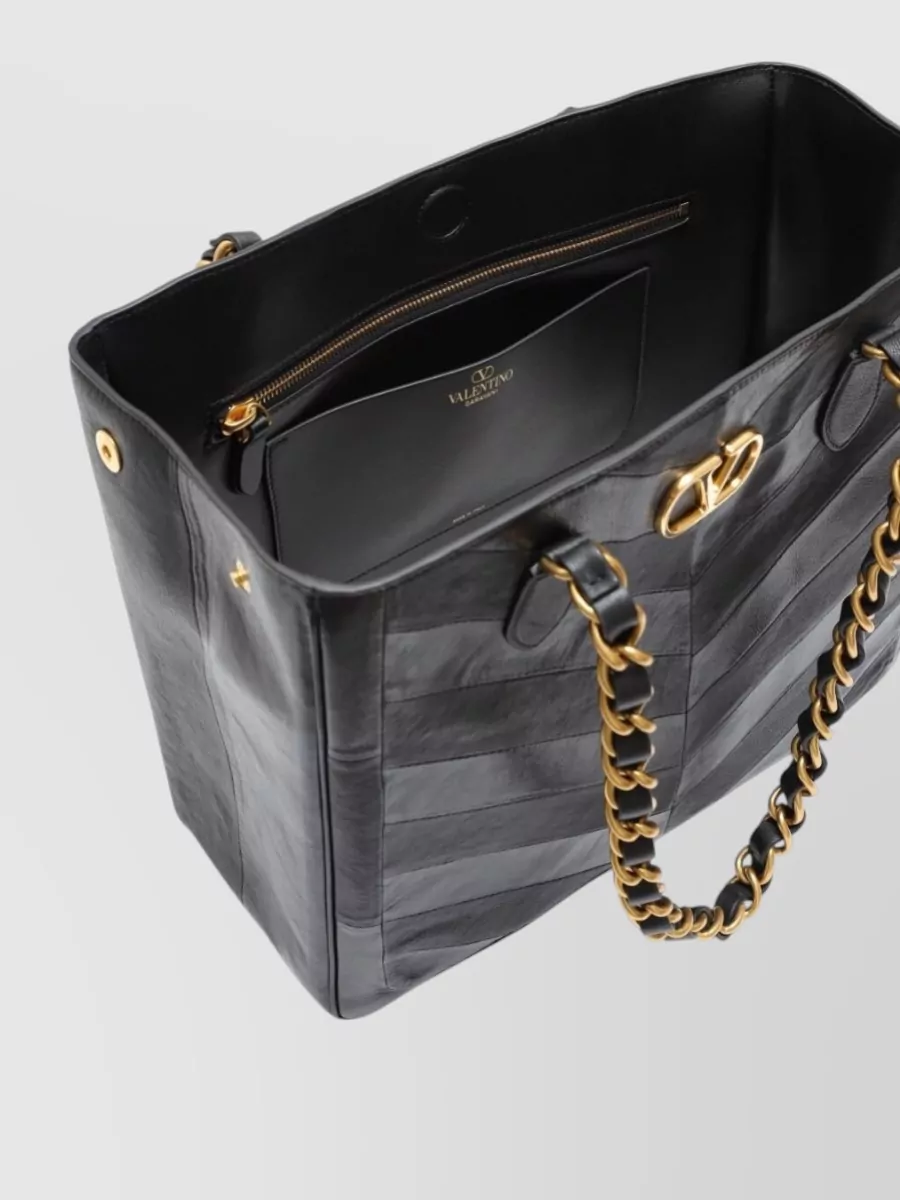 Valentino Garavani Tote Bag Chain Strap Chevron Pattern Open Top