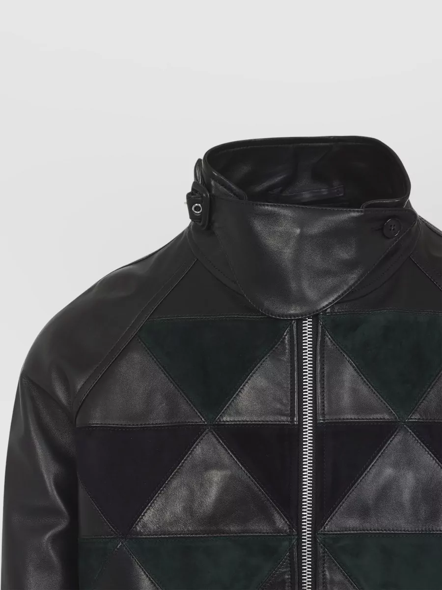 Lanvin Leather Blouson Geometric Pattern Belted Waist