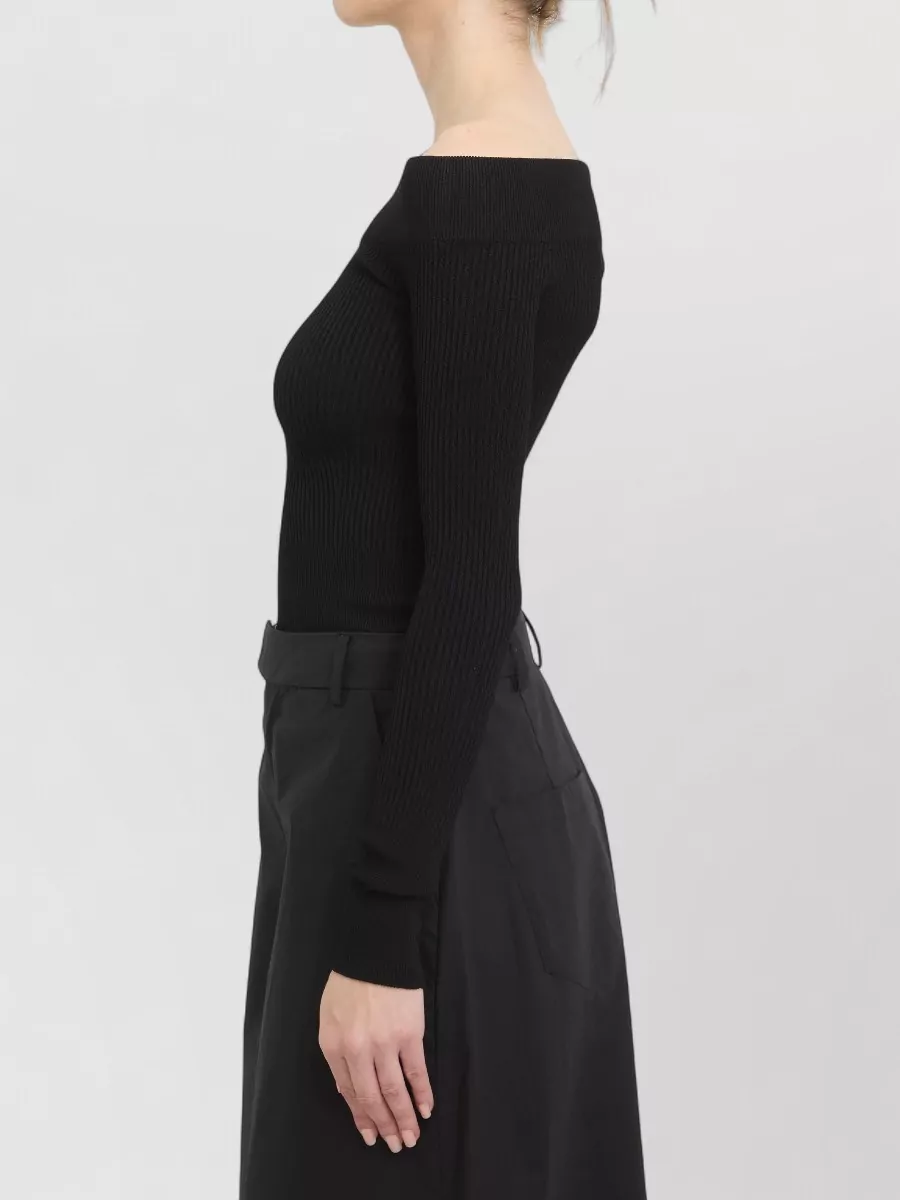 Alaïa Ribbed Off-The-Shoulder Long-Sleeve Bodysuit