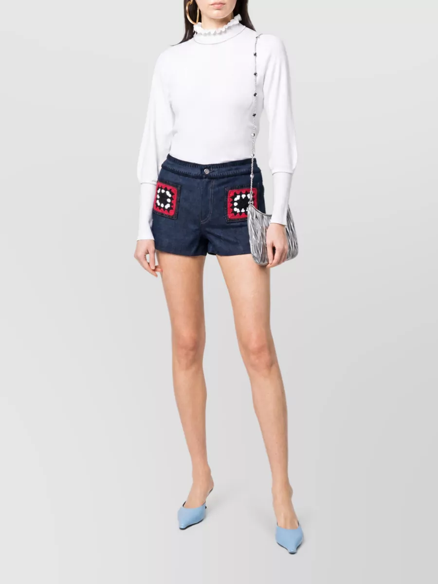 Miu Miu Patterned Denim Mini Shorts