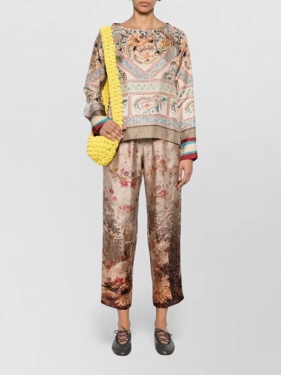 Pierre Louise Mascia Silk Printed Long-Sleeve Blouse