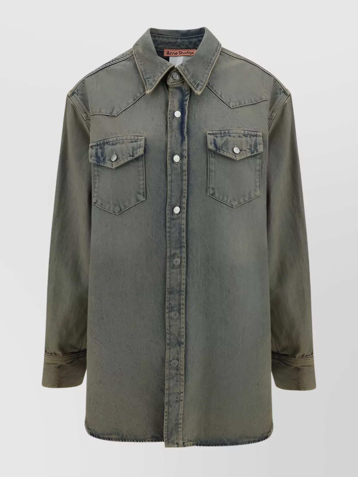 Acne Studios Oversized Cotton Denim Shirt With Vintage Design In Gray