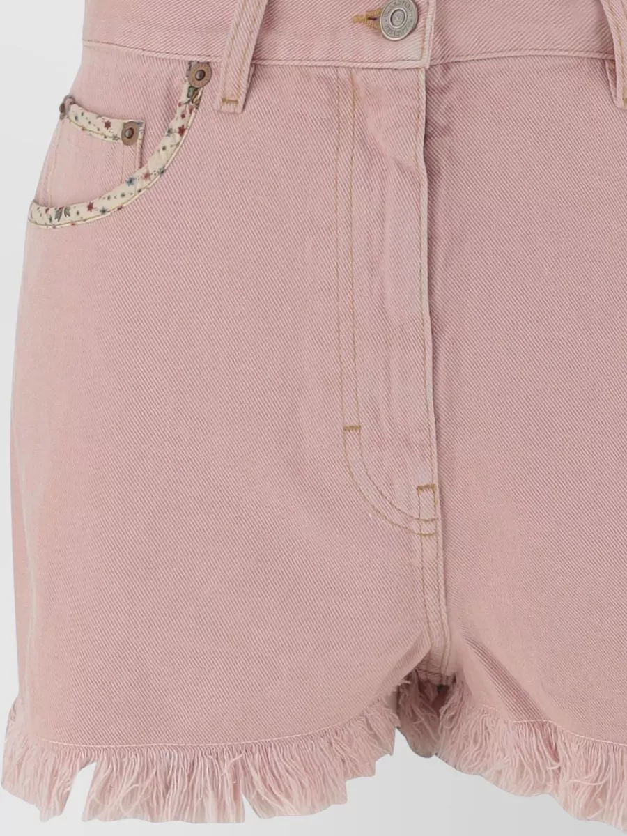 Valentino Garavani Mid Rise Denim Shorts Embroidered Pockets