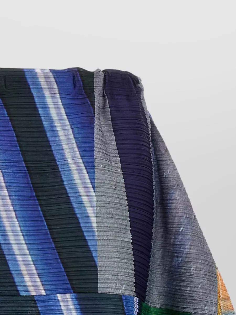 Pleats Please Issey Miyake City Collage Skirt Elastic Waistband Stripes