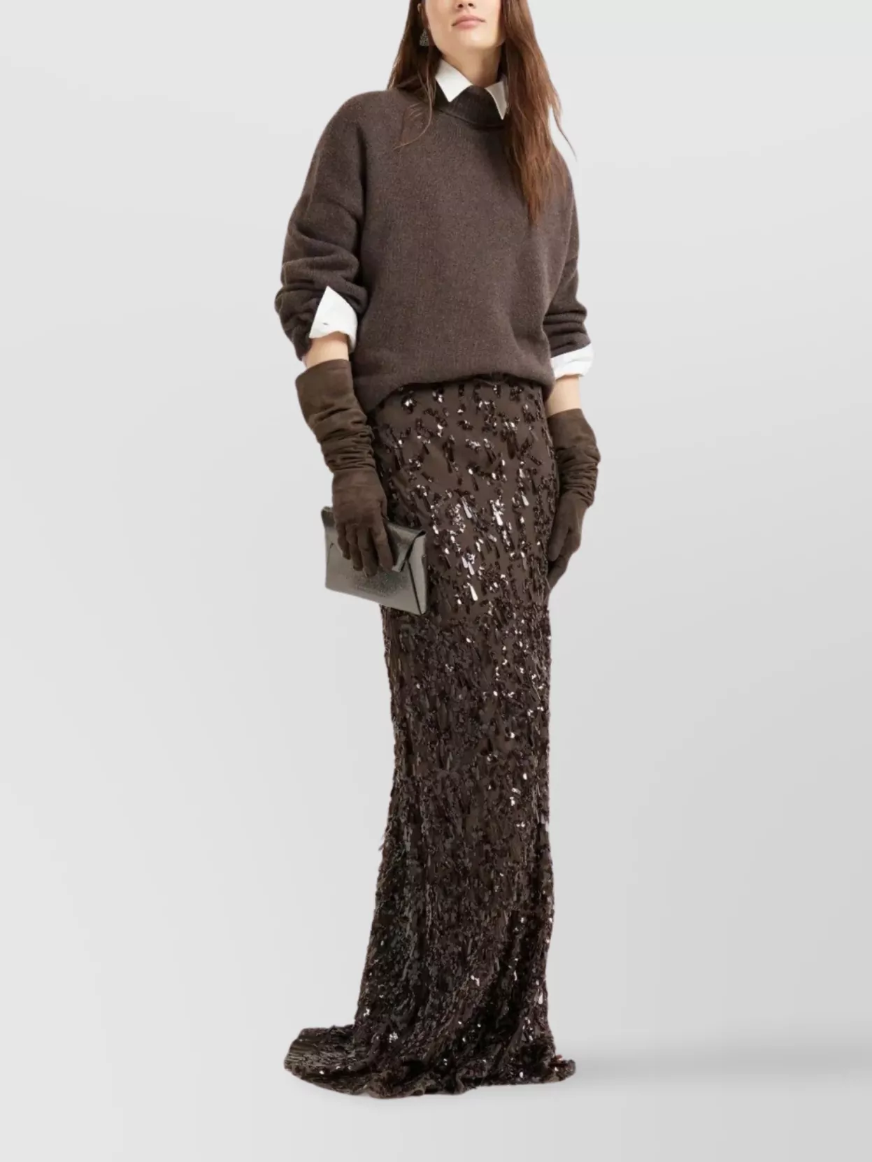Brunello Cucinelli Ribbed Cashmere Turtleneck Sweater With Long Sleeves In Brown
