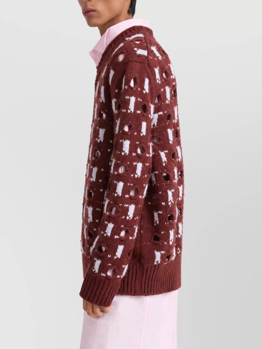 Marni Cashmere Virgin Wool Jacquard V Neck Jumper