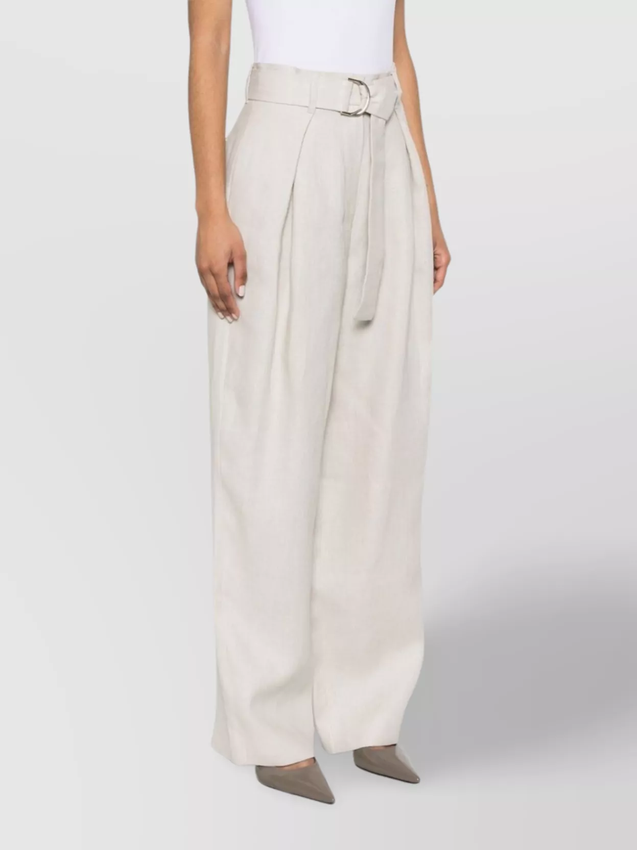 's Max Mara Linen High Waist Pleated Trousers With Belt