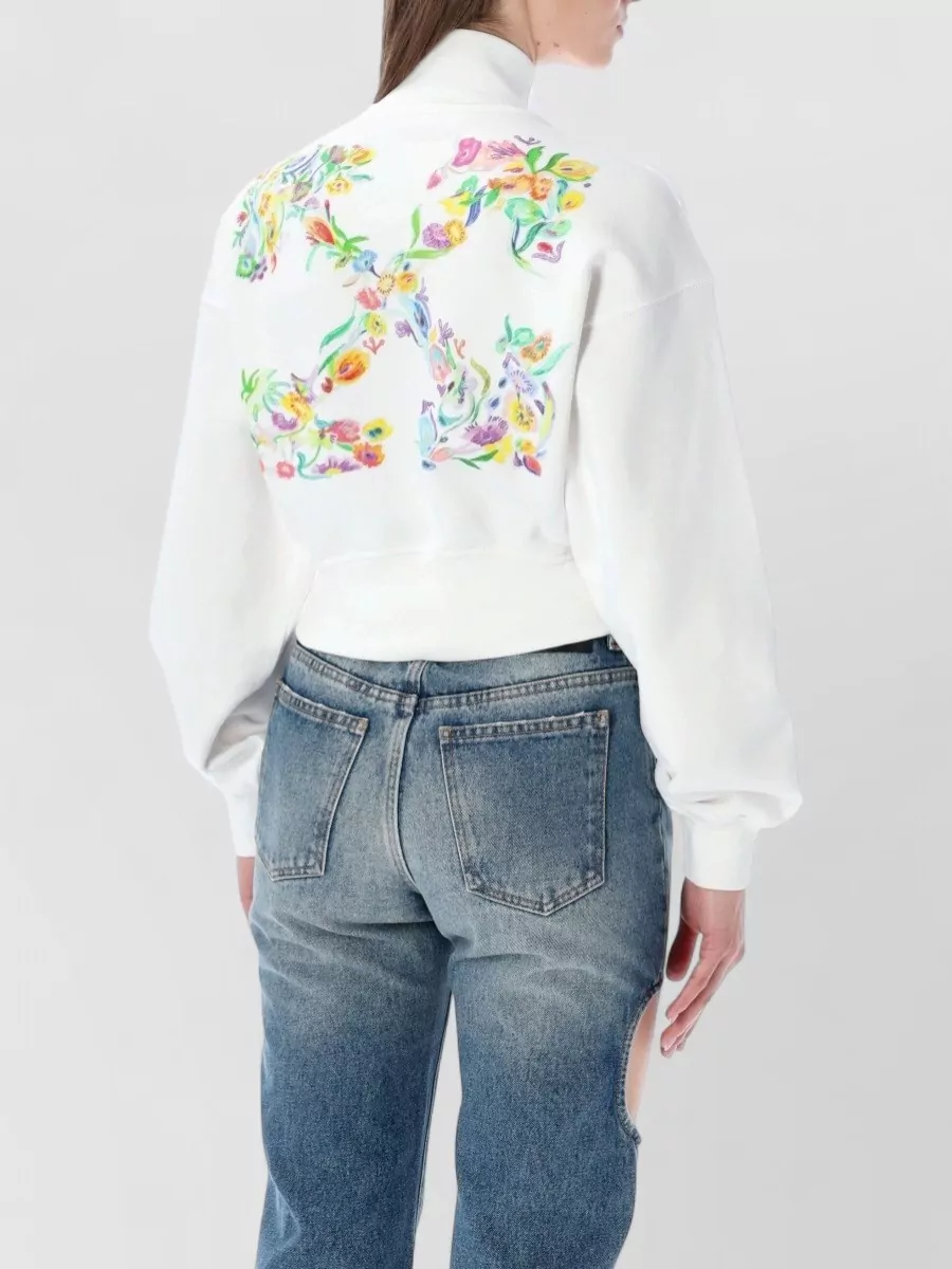Off-White Cotton Cropped Zip Sweatshirt