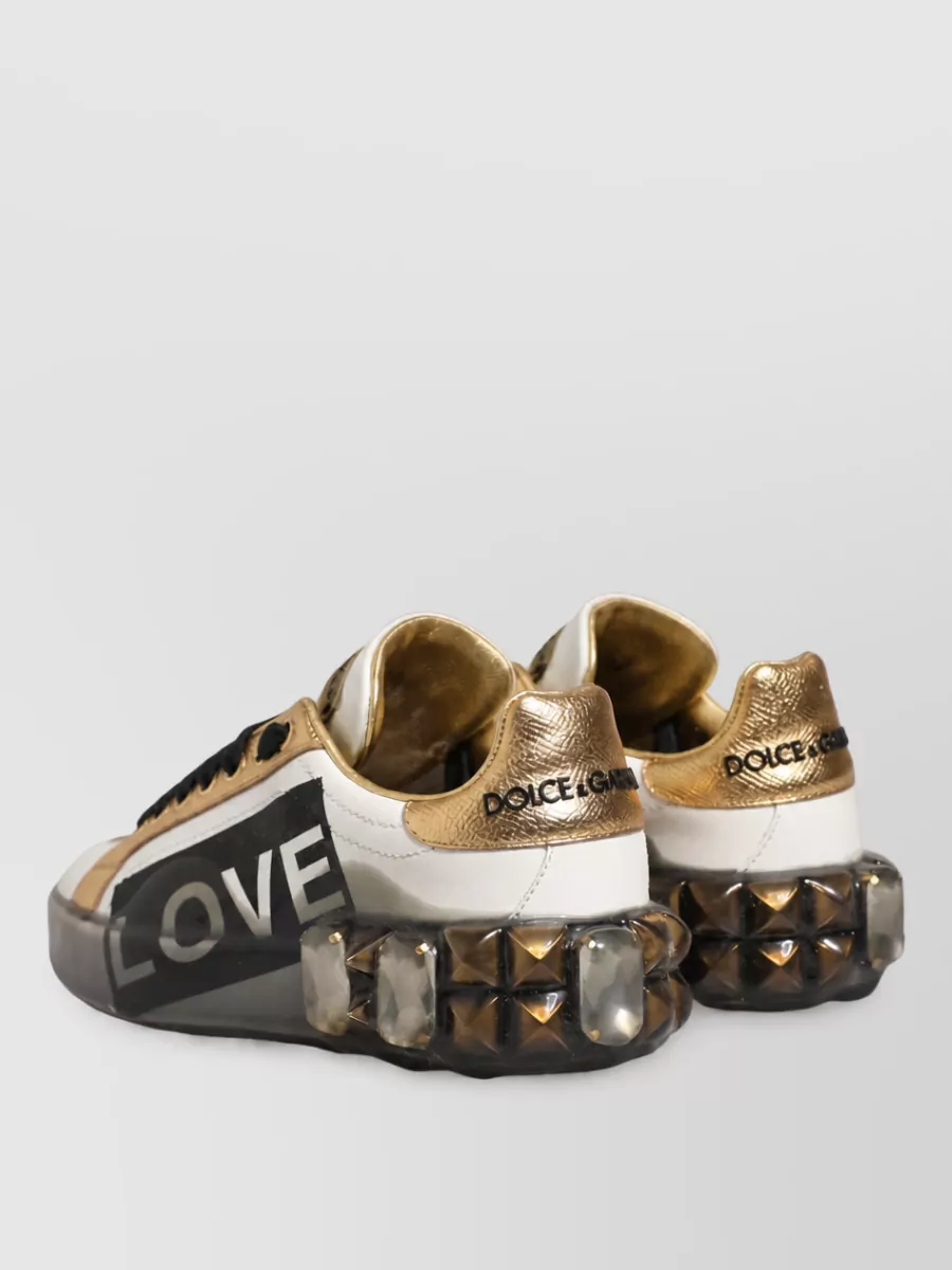 Dolce&Gabbana Crystal Studded Leather Low-Top Sneakers