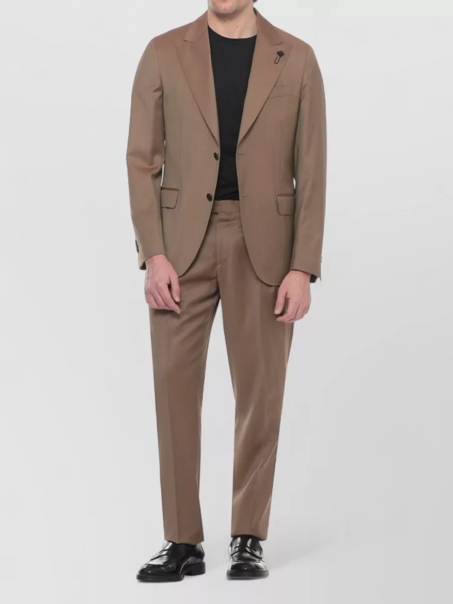 Lardini Wool Suit Lapel Collar Double Vent Jacket In Brown