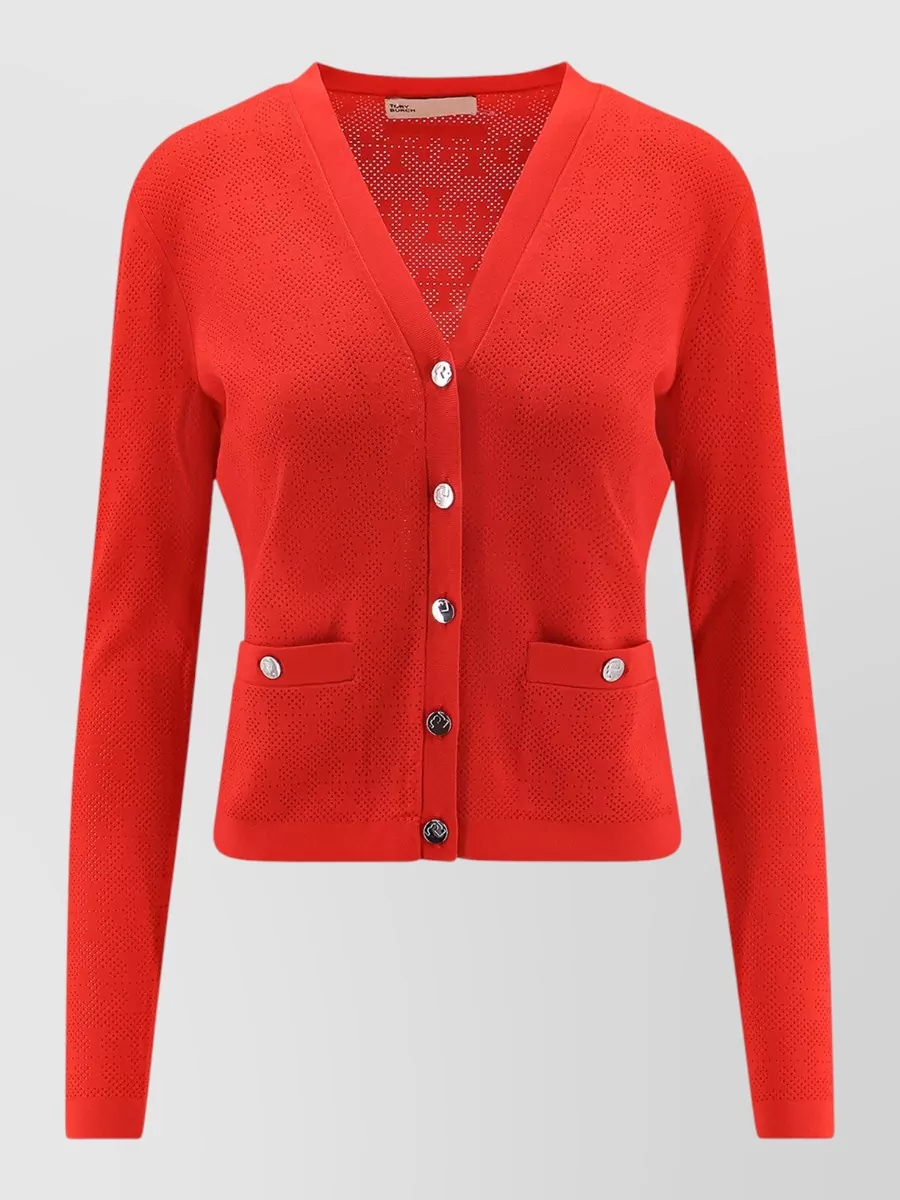 Tory Burch Jacquard V-Neck Cardigan