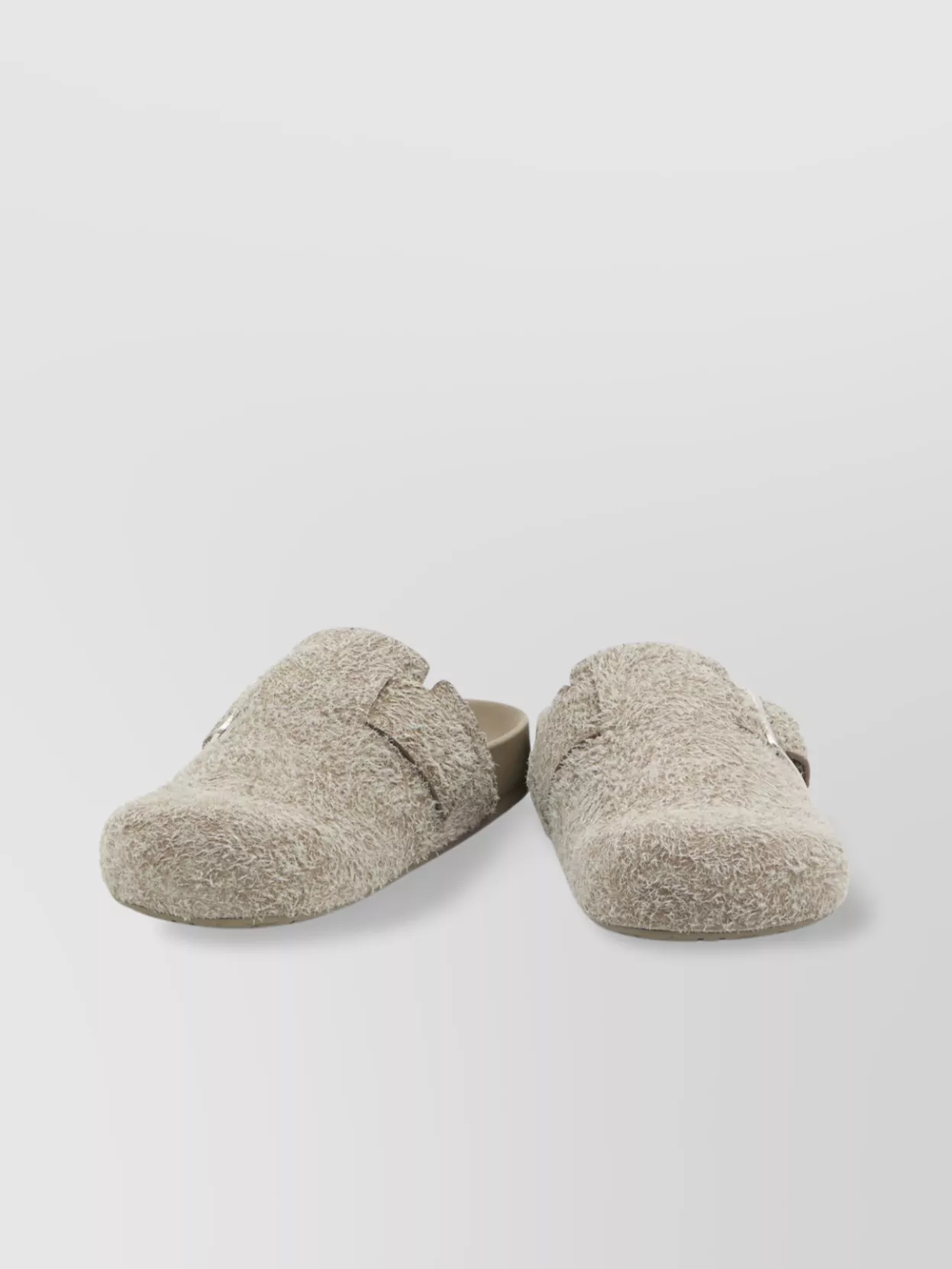 Loewe Brushed Suede Buckle Clogs With Rubber Sole
