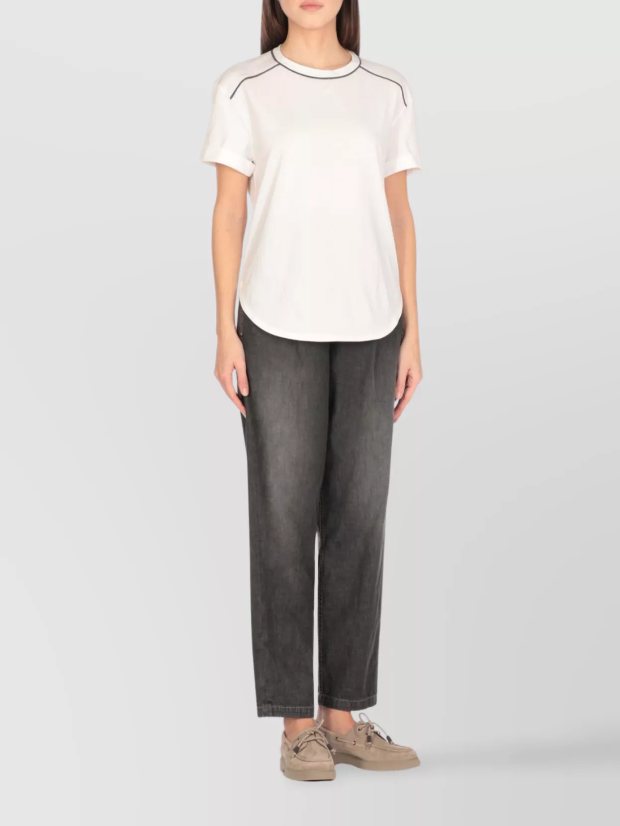 Brunello Cucinelli Crewneck T-shirt With Diamond Cut Brass In White