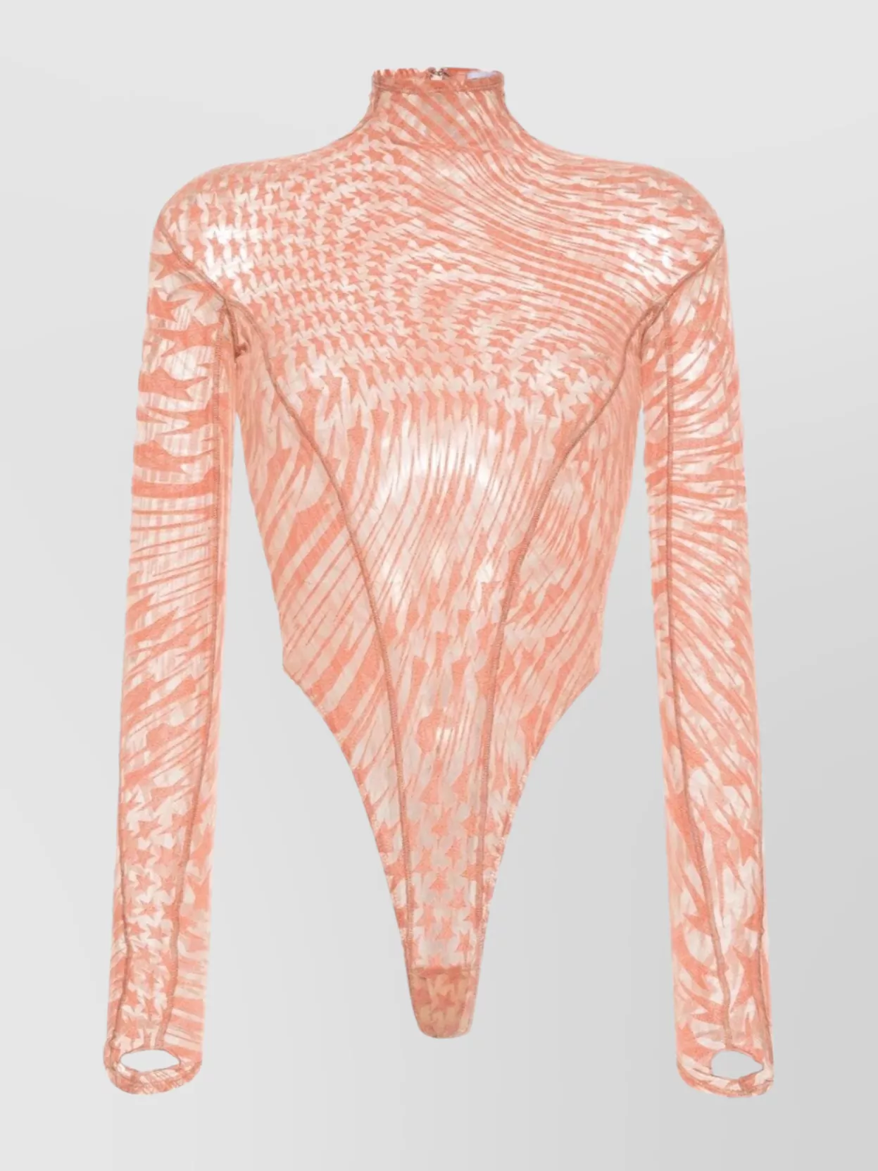 Mugler Star-print Mesh Bodysuit In Pastel