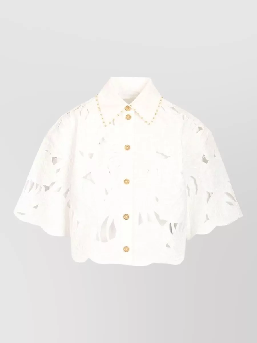Zimmermann embroidered cropped cotton shirt