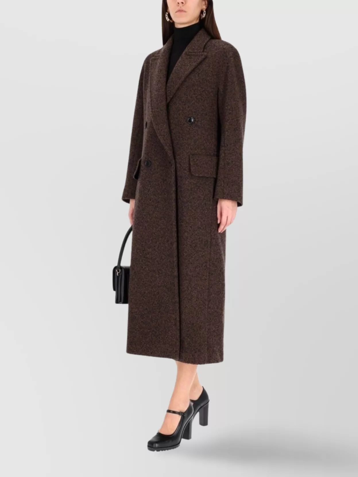 Max Mara Arco 1234 Chocolate Virgin Wool Coat In Black