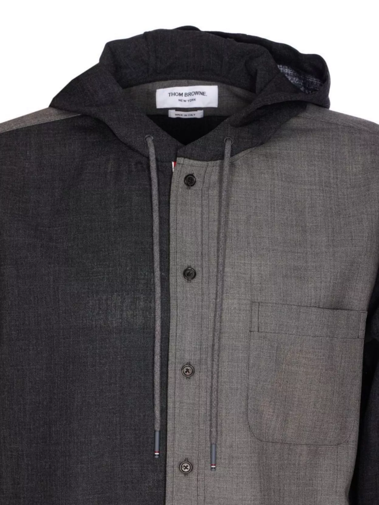 Thom Browne Hooded Shirt Drawstring Detail In Gray