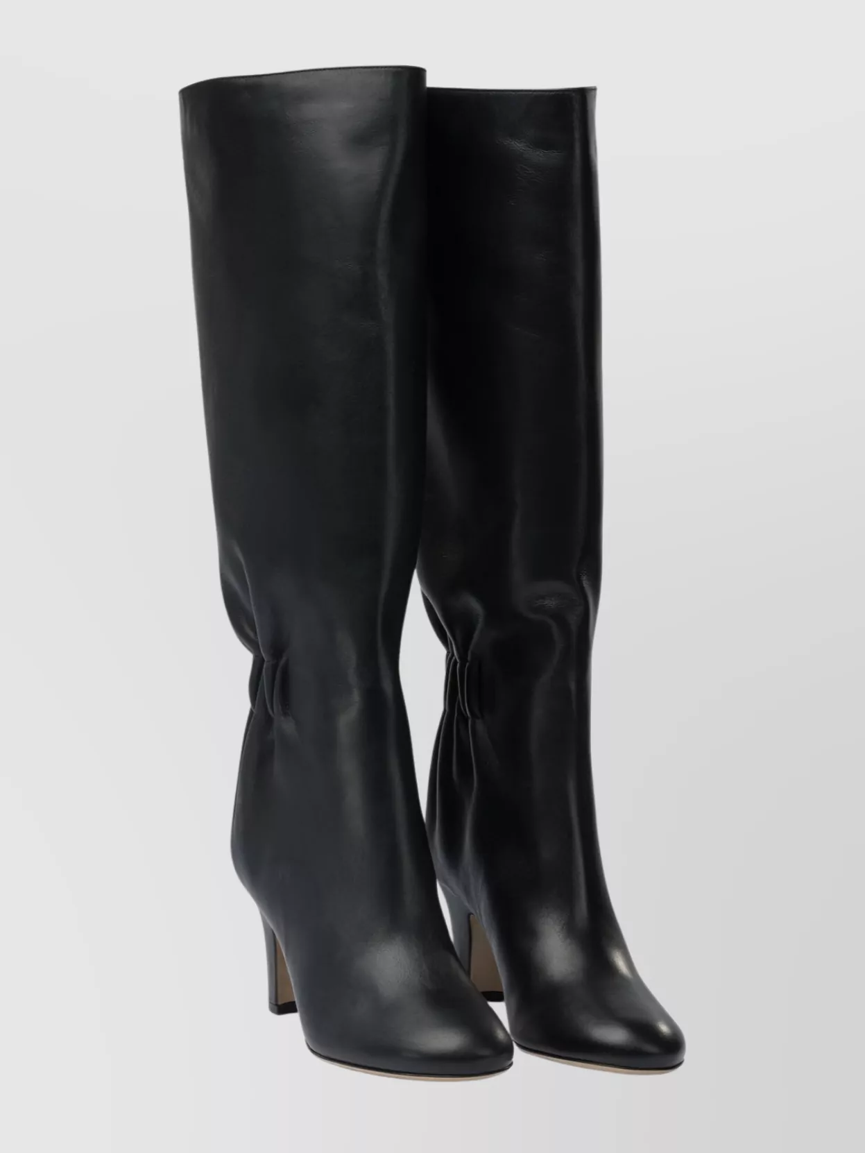 Ferragamo Knee-high Boots With Curled Design And Block Heel In Black