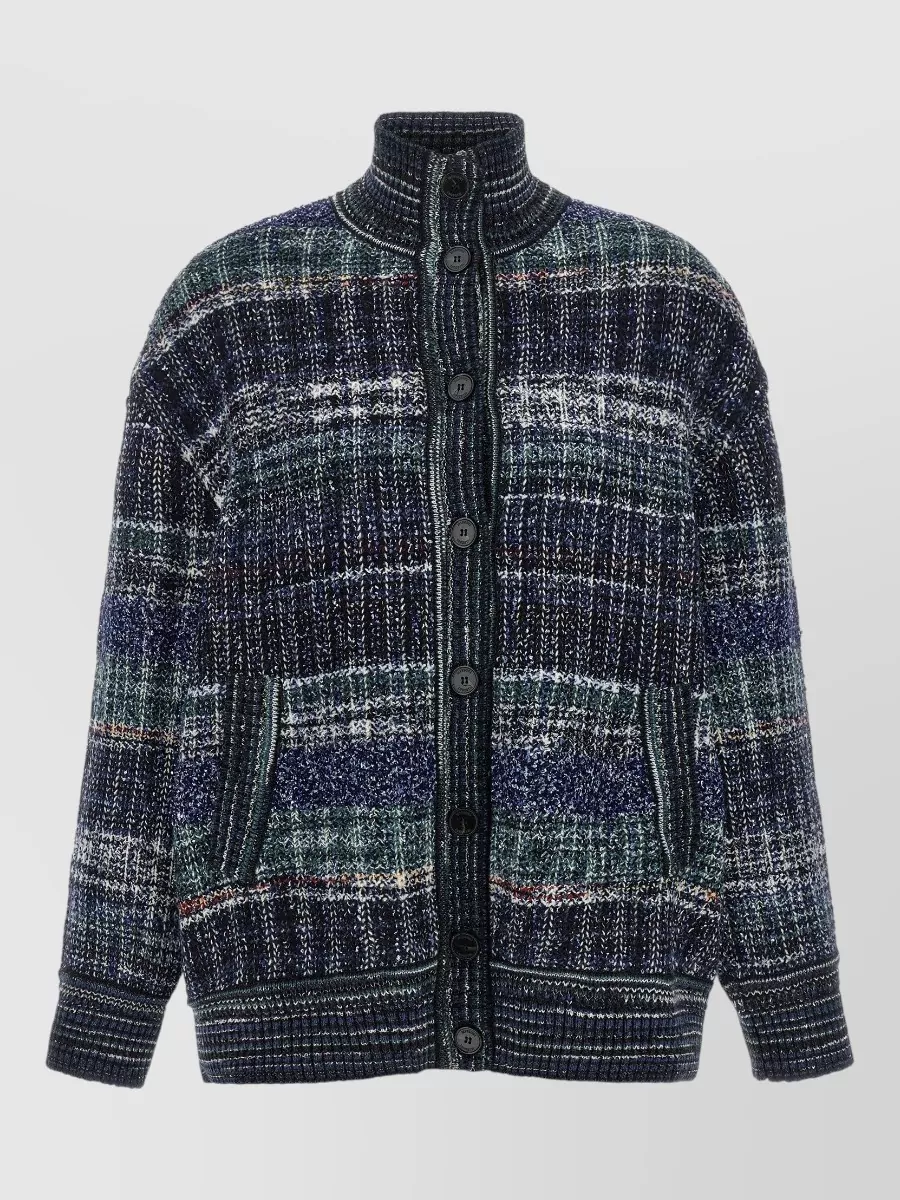 Missoni wool blend checked chunky knit maxi cardigan