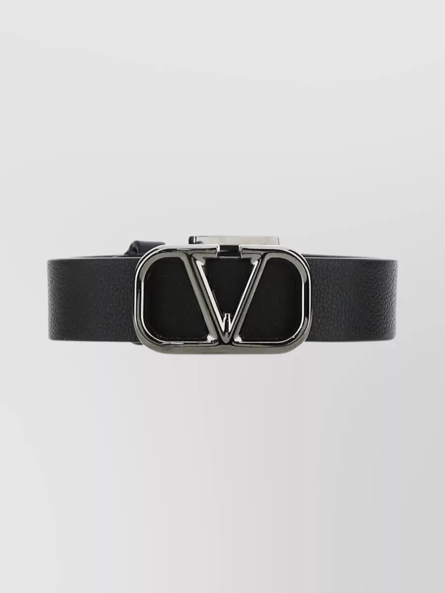 Shop Valentino Adjustable Pebble Leather Vlogo Bracelet In Black