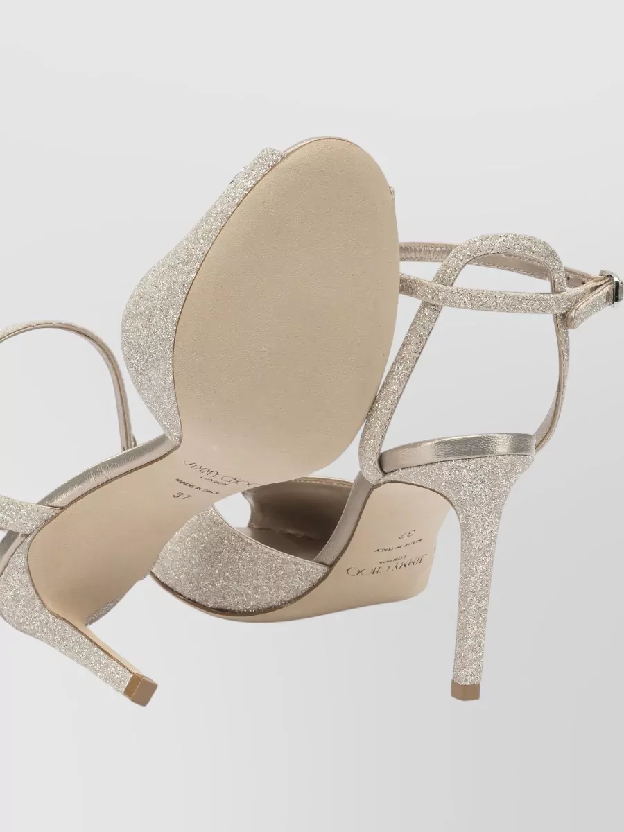 Jimmy Choo Sacora 85mm Heeled Sandals Ankle Strap In Metallic