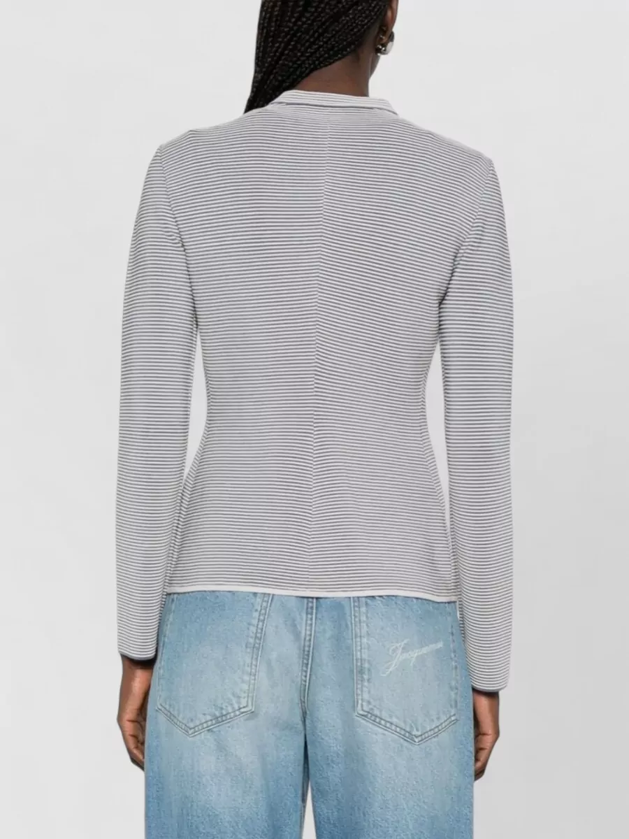 Emporio Armani Striped Round Neck Long Sleeve Blazer