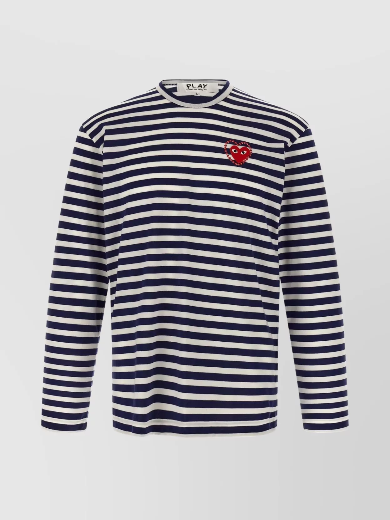 Comme Des Garçons Play Striped Logo Patch Crew Neck T-shirt