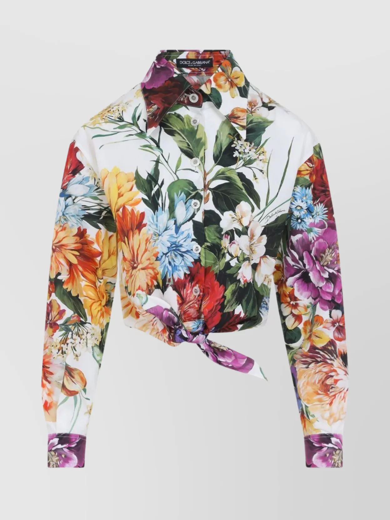 Dolce & Gabbana Multicolor Cropped Shirt With Tie Closure On The Front And All-over Floral Print In Cotton Woman