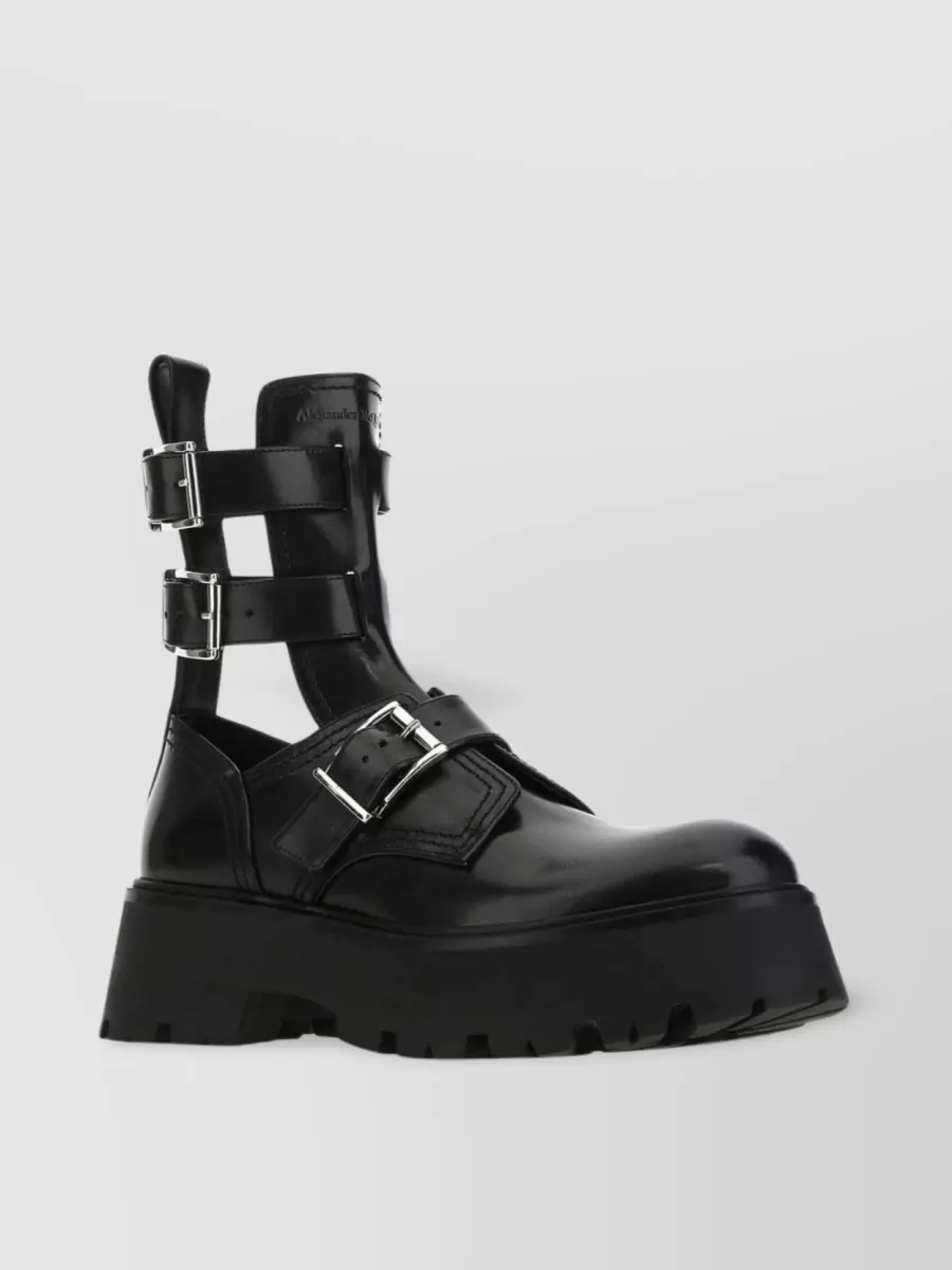 Shop Alexander Mcqueen Sole Strapped Gloss Boots In Black