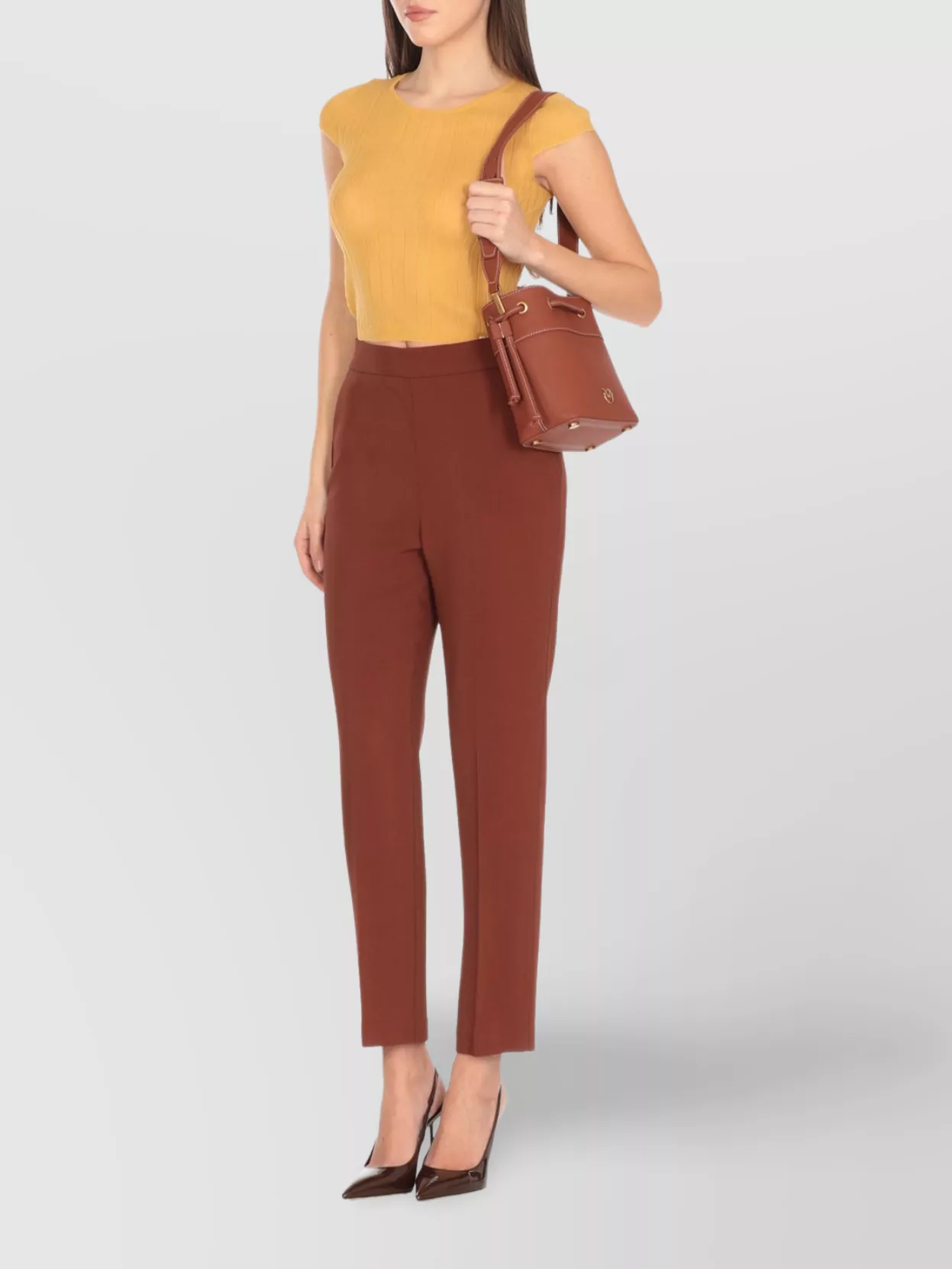 Pinko Ribbed Cap Sleeve Cropped Round Neck Top
