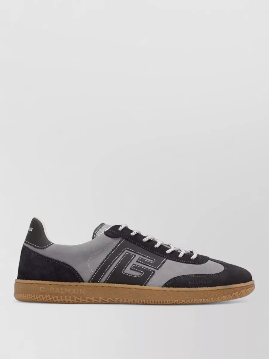 Balmain Low Top Sneakers Round Toe Suede Panels