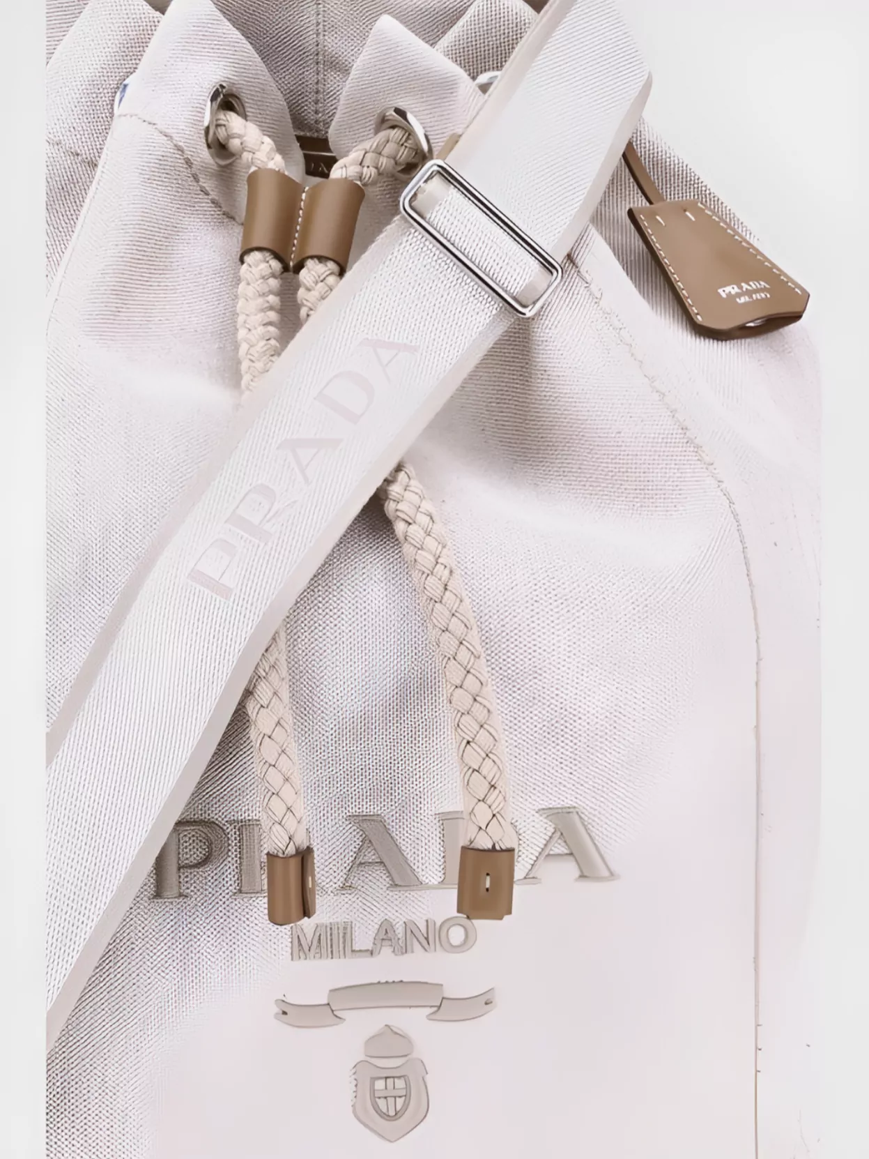 Prada Linen Bucket Bag Leather Trim