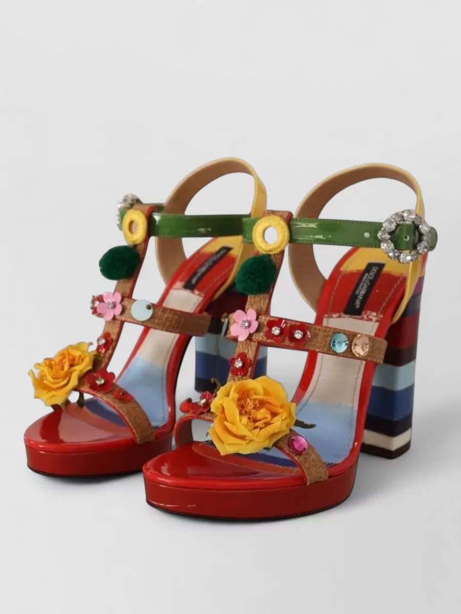 Dolce&Gabbana Leather Crystal-Embellished Ankle-Strap Sandals