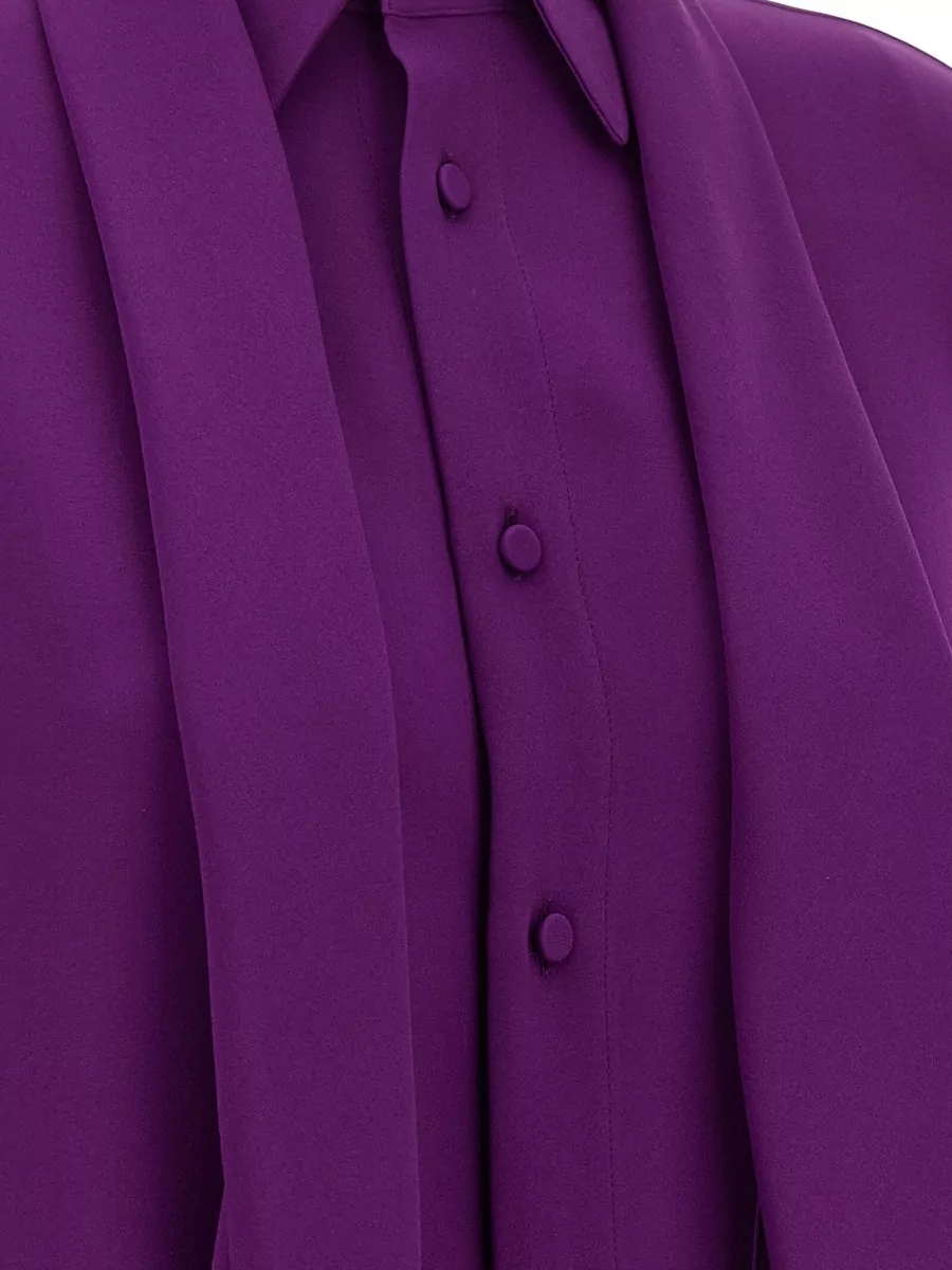 Balenciaga Silk Long-Sleeve Asymmetric Scarf Blouse