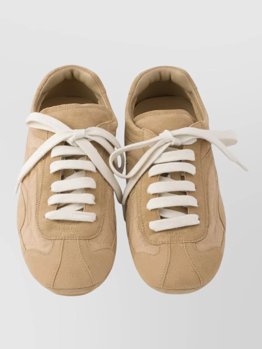 Prada Montecarlo Sneakers Round Toe Suede Panels