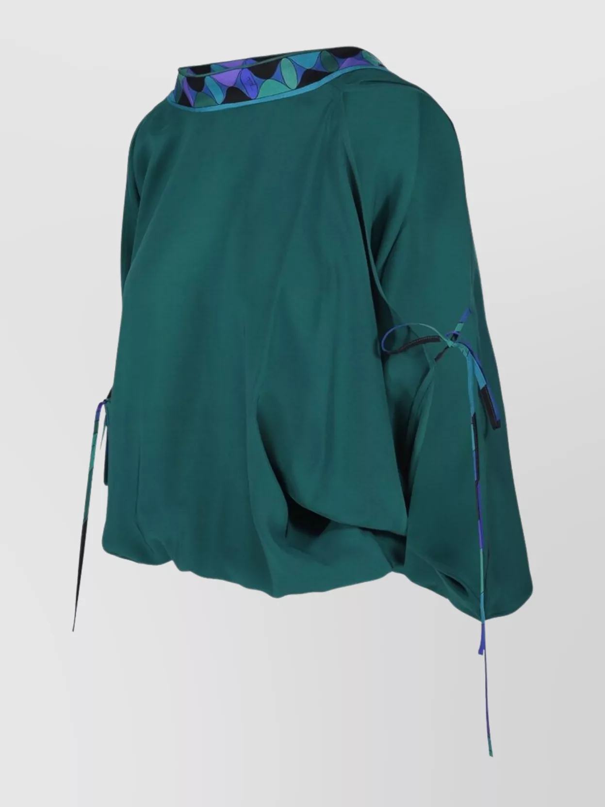 Emilio Pucci Draped Sleeve Geometric Trim Open Back Blouse