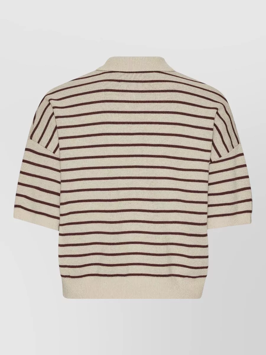 Rotate Striped Knit Polo Top