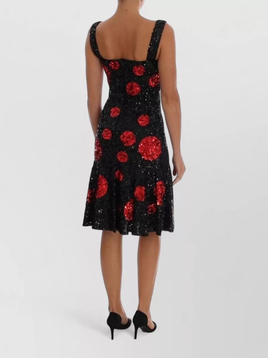 Dolce&Gabbana Sequin Polka-Dot Sleeveless Square-Neck Midi Dress