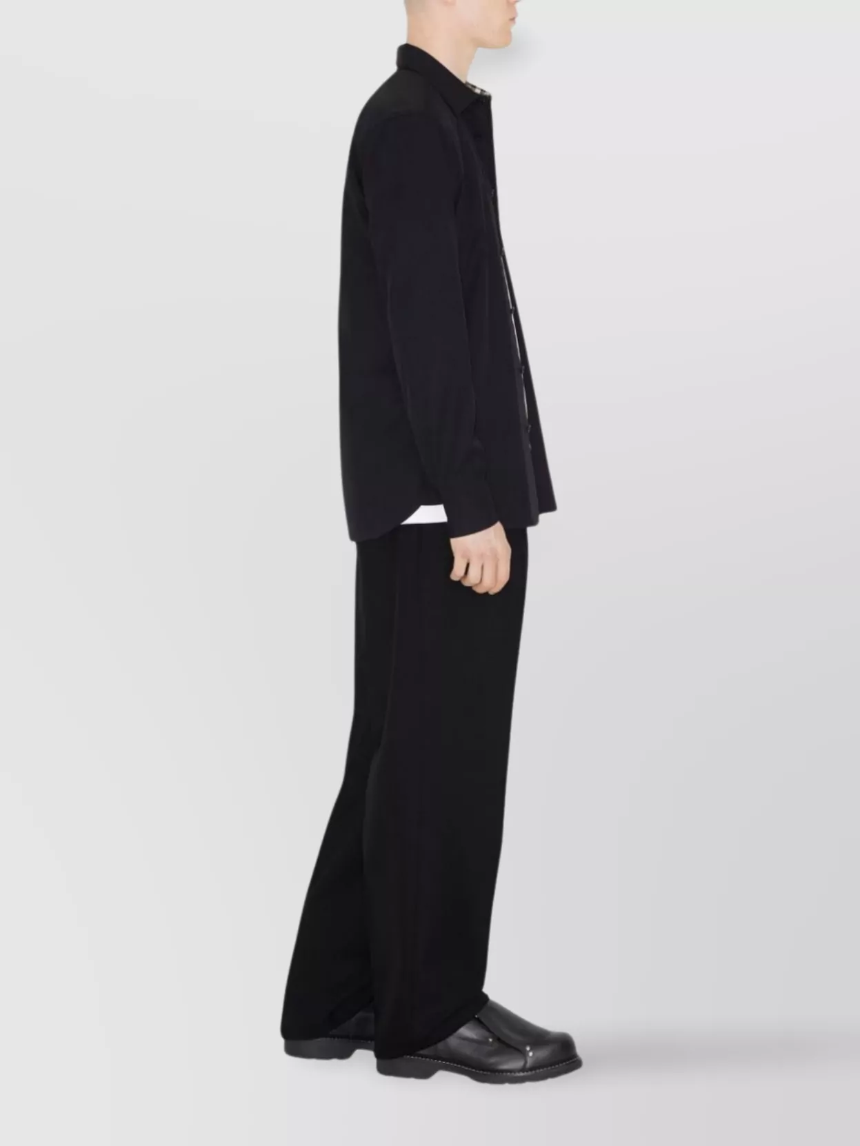 Burberry Checked Cotton Shirt With Curved Hem And Long Sleeves