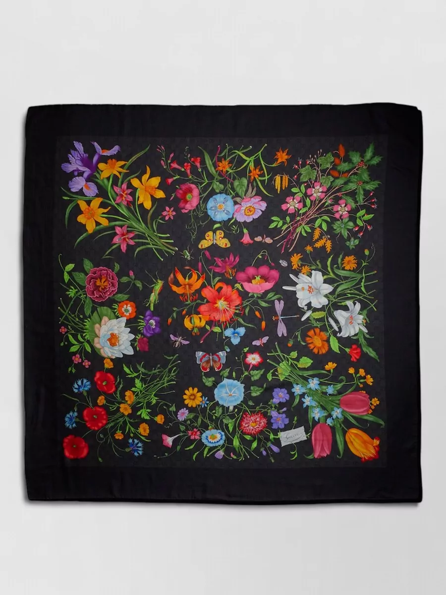 Gucci silk wool floral logo-print scarf