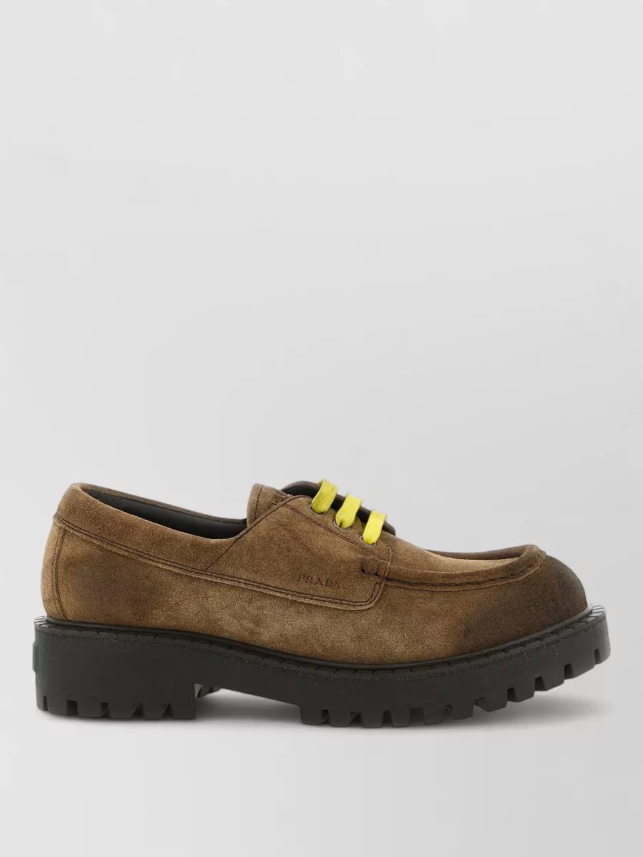 Prada Suede Leather Lace-Up Loafers