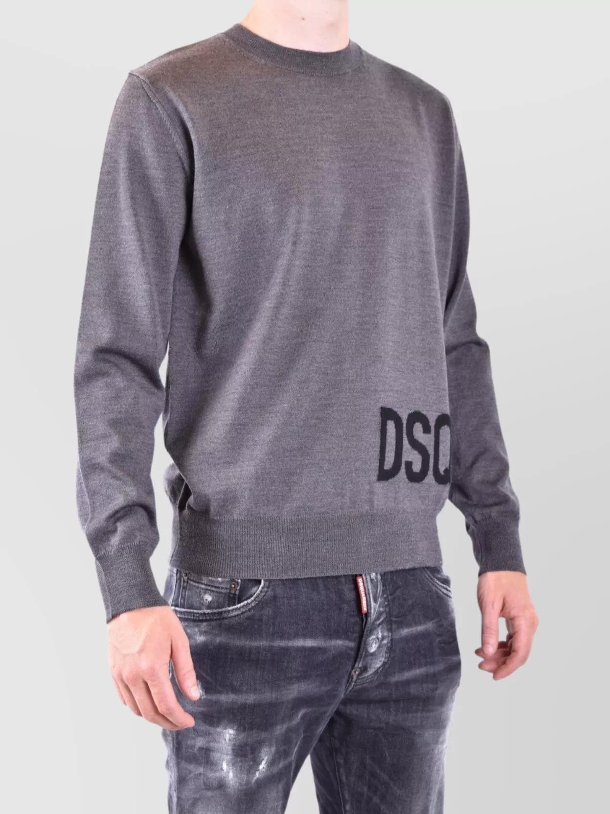 Dsquared2 Ribbed Crew Neck Sweaters With Long Sleeves In Gray