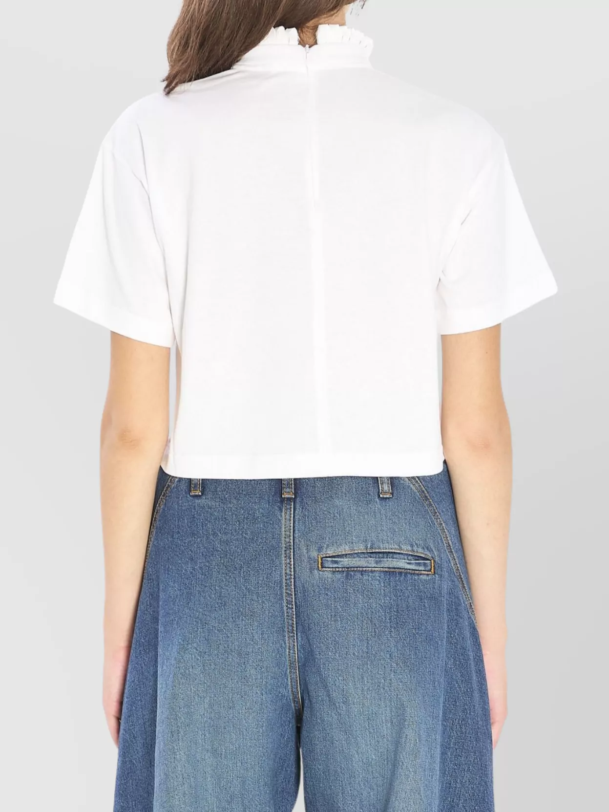 Alaïa Cropped Ruffled Cotton-jersey Turtleneck T-shirt In White