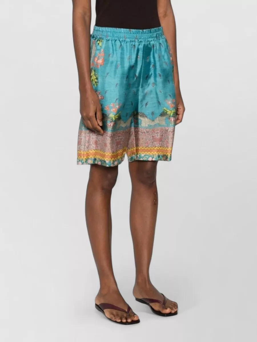 Pierre Louise Mascia Silk Nylon Knee Length Floral Shorts