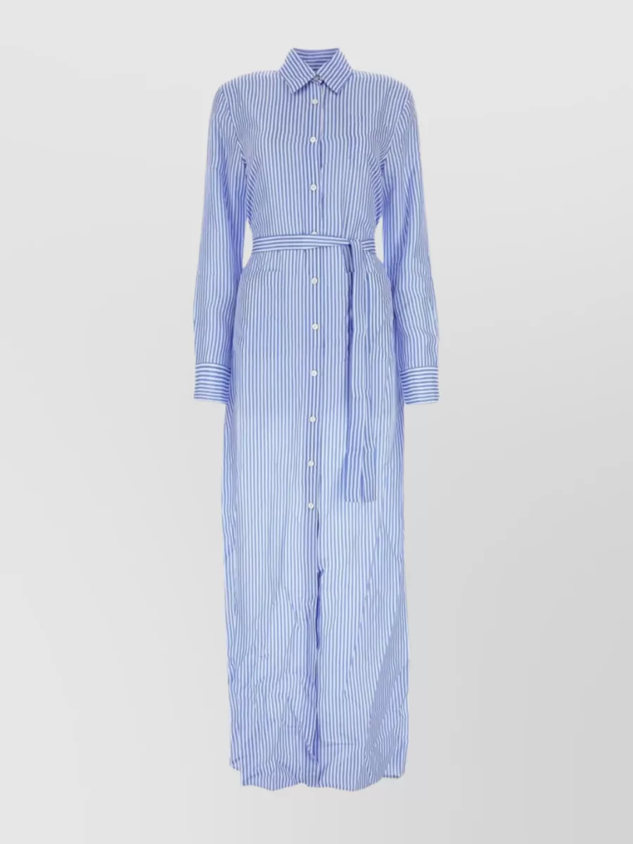 Shop Prada Striped Silk Shirt Dress In Blue