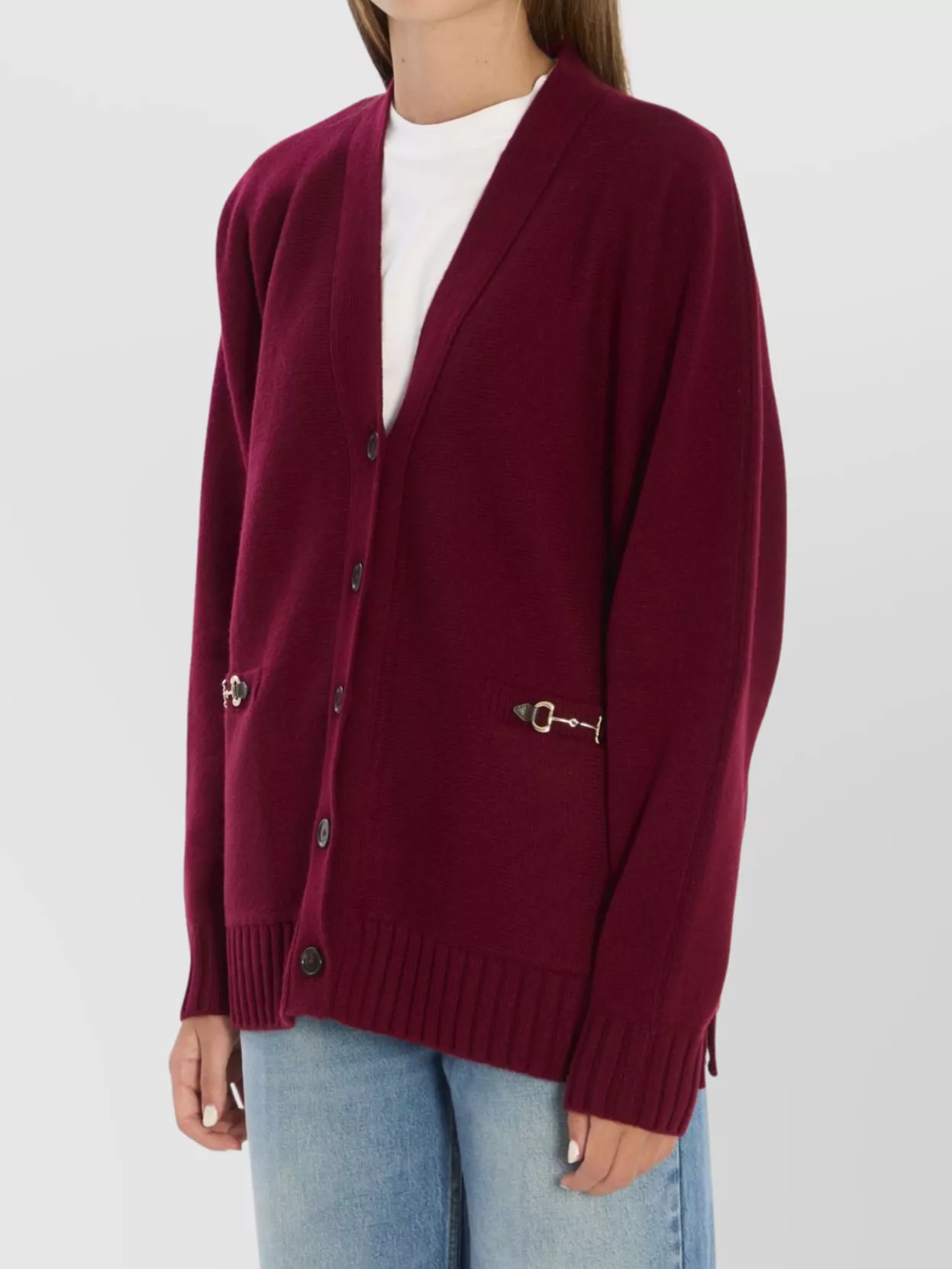 Gucci Women Wool And Cashmere V-necked Cardigan In Red